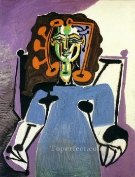 Françoise sentada con un vestido azul 1949 Pablo Picasso Pinturas al óleo